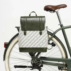 Maison Faret Sac à dos en Toile enduite & Cuir Ferret vert/multicolore - 40x29x13 cm