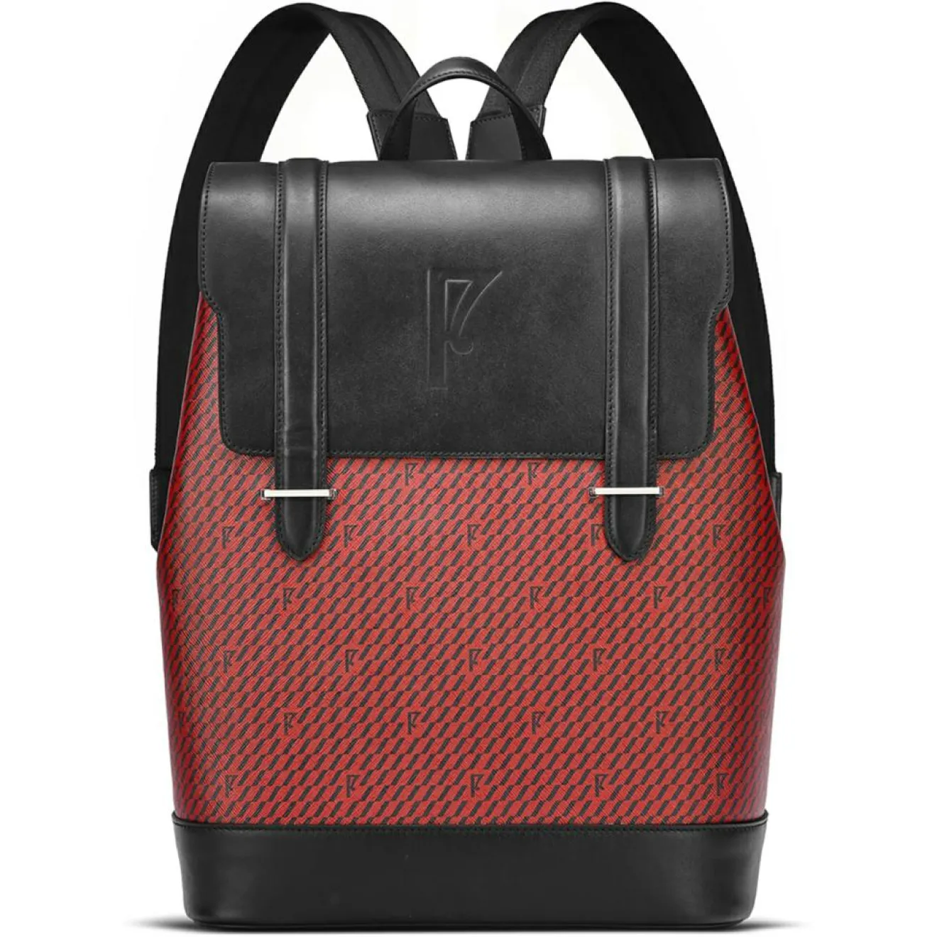 Hot Maison Faret Sac à dos en Toile enduite & Cuir Ferret rouge/noir - 40x29x13 cm