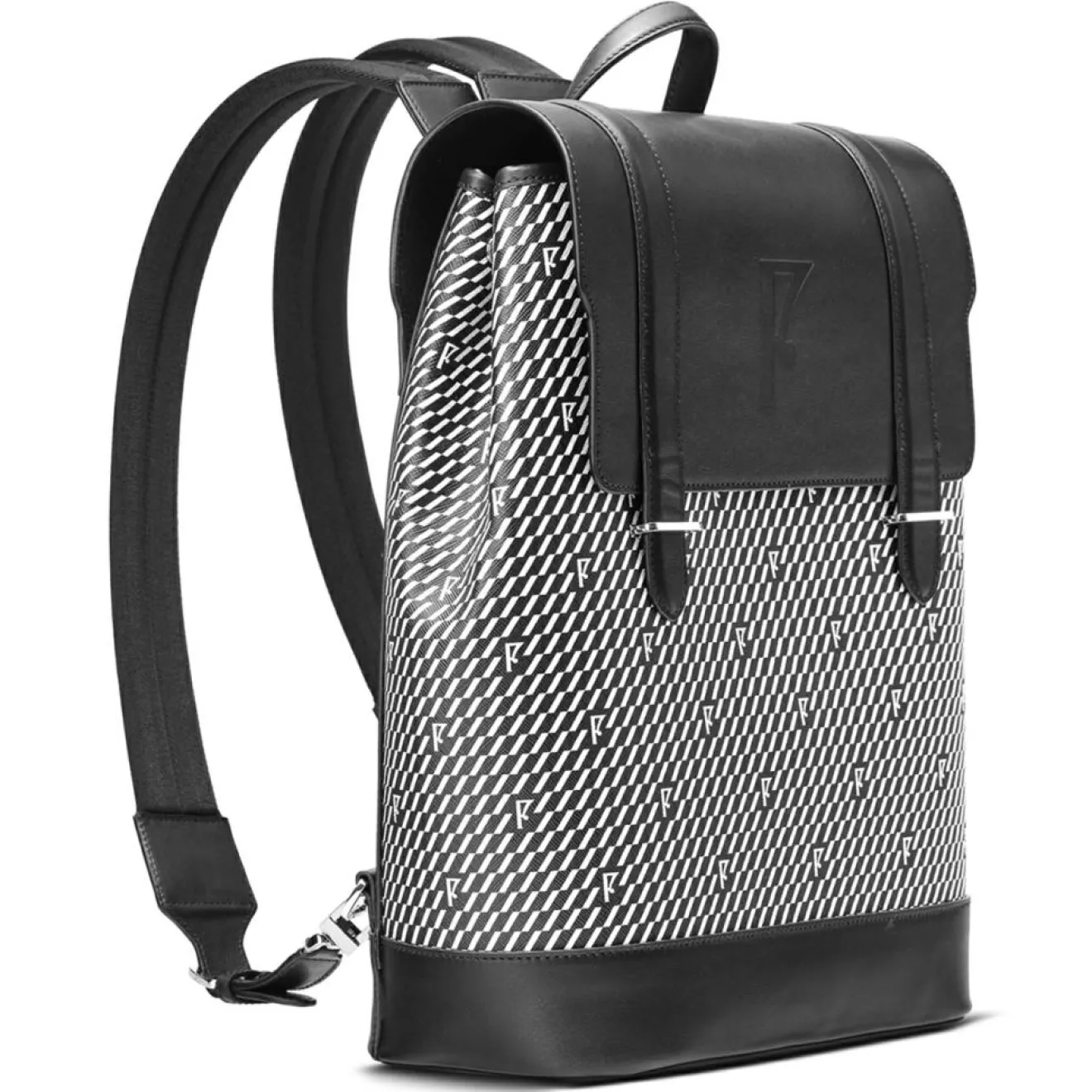 Femme Maison Faret Sac à dos en Toile enduite & Cuir Ferret noir/blanc - 40x29x13 cm