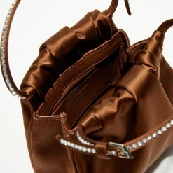 Femme Amina Muaddi Sac à main en Soie cristal Vittoria moka - 16.5x16x7 cm