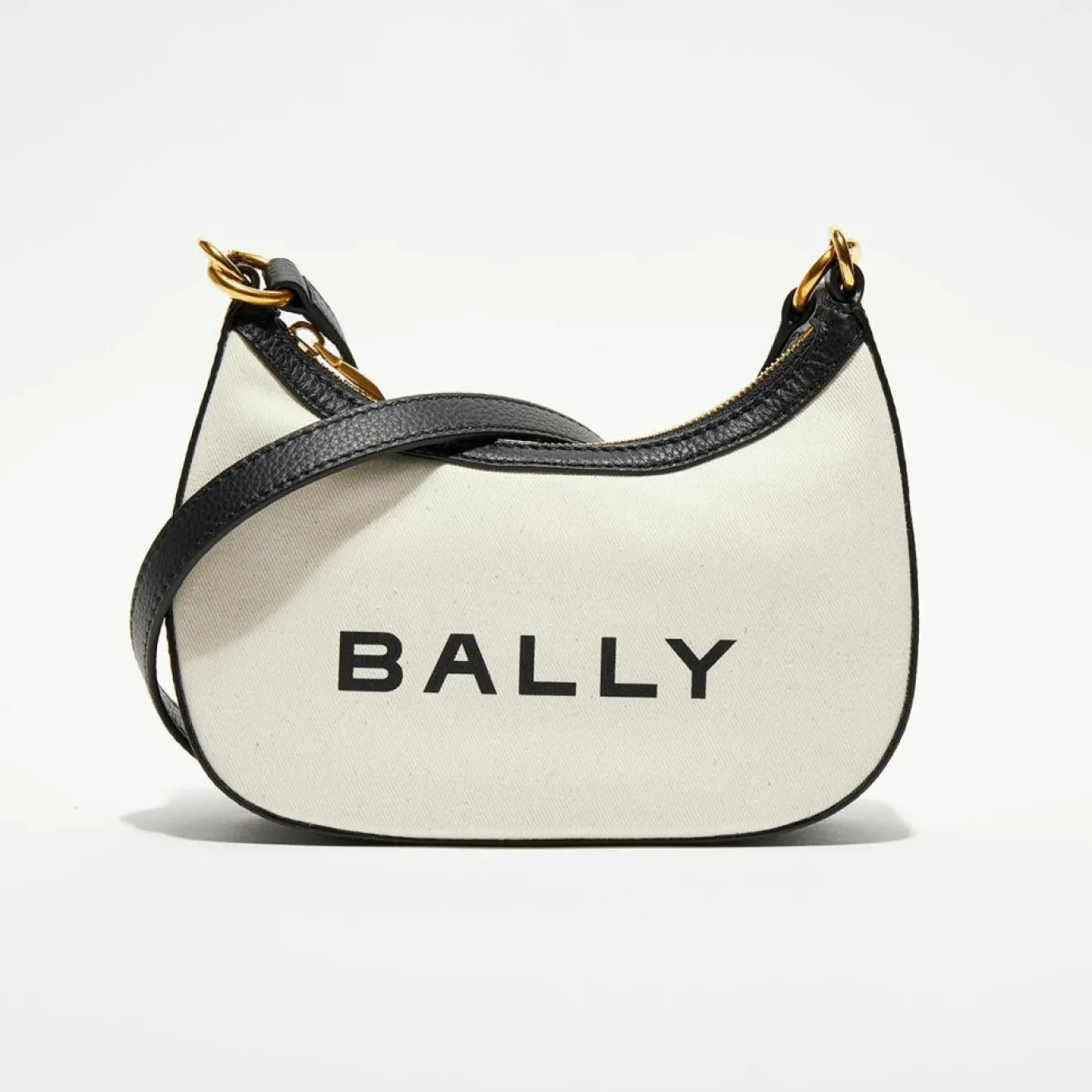 Femme Bally Sac bandoulière en Coton Bio & Cuir naturel/noir - 22.5x12x6 cm