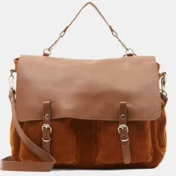 Clearance Craie Sac cartable réversible en Velours côtelé Maxi Maths marron 24x35x9 cm