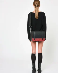 Best Maison Faret Sac en Cuir & Toile enduite Moulleau rouge/noir - 22x30x9 cm