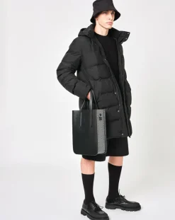 Clearance Maison Faret Sac en Cuir & Toile enduite Dune noir/blanc - 35x28x8 cm