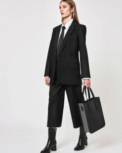 Clearance Maison Faret Sac en Cuir & Toile enduite Dune noir/blanc - 35x28x8 cm