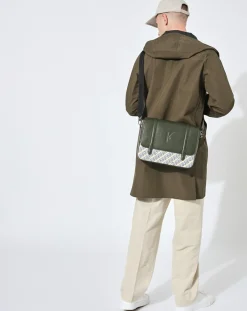 Hot Maison Faret Sac en Cuir & Toile enduite Moulleau vert/multicolore - 22x30x9 cm