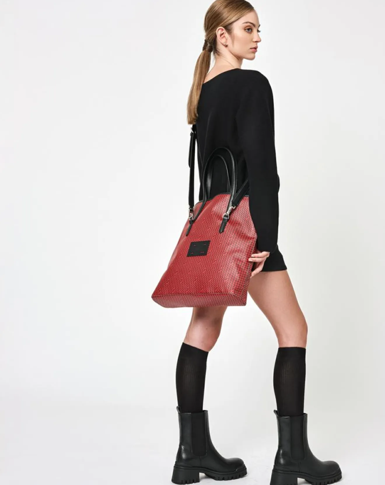 Online Maison Faret Sac en Toile enduite & Cuir Faret rouge/noir - 38x36x8.5 cm