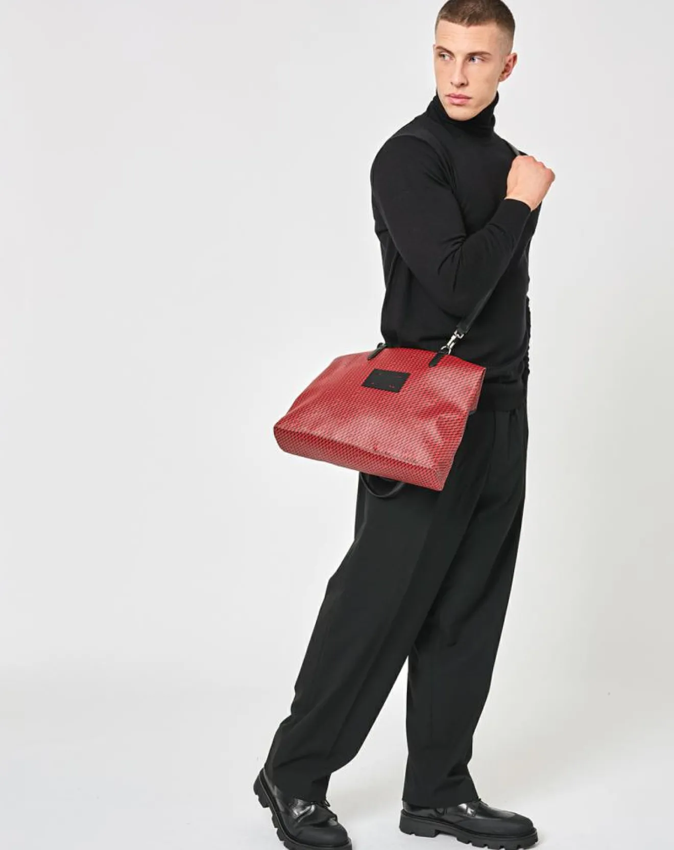 Online Maison Faret Sac en Toile enduite & Cuir Faret rouge/noir - 38x36x8.5 cm