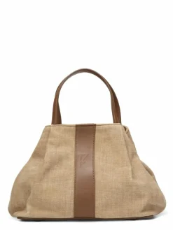 Clearance Maison Faret Sac en Toile Pin Beige - 20,5x26,5x15,5 cm