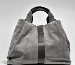 Femme Maison Faret Sac en Velours de Cuir Pin Gris - 20,5x26,5x15,5 cm