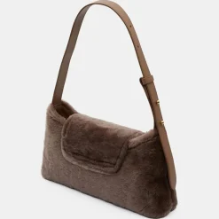 Best Elleme Sac enveloppe en Cuir & Peau Shearli marron foncé 16x28x6 cm