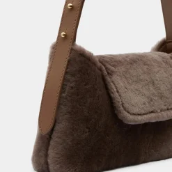 Best Elleme Sac enveloppe en Cuir & Peau Shearli marron foncé 16x28x6 cm