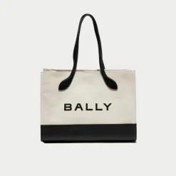 Femme Bally Sac fourre-tout en Coton & Cuir naturel/noir - 40x29.5x15 cm