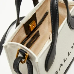 Clearance Bally Sac fourre-tout en Coton & Cuir naturel/noir - 17x20x 9 cm