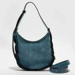 Clearance Chloé Sac porté épaule en Velours de Cuir Darryl bleu - 25x20x9 cm