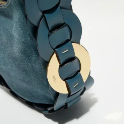 Clearance Chloé Sac porté épaule en Velours de Cuir Darryl bleu - 25x20x9 cm