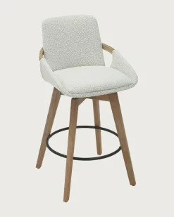 Uniqka Saly - Chaise de bar en tissu bouclette et pieds en bois