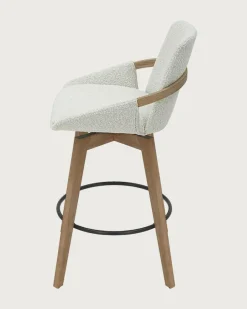 Uniqka Saly - Chaise de bar en tissu bouclette et pieds en bois