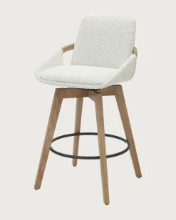 Uniqka Saly - Chaise de bar en tissu bouclette et pieds en bois