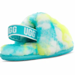 Enfant Ugg Sandales chaussons en Peau de Mouton Fluff Slide Marble bleu/jaune