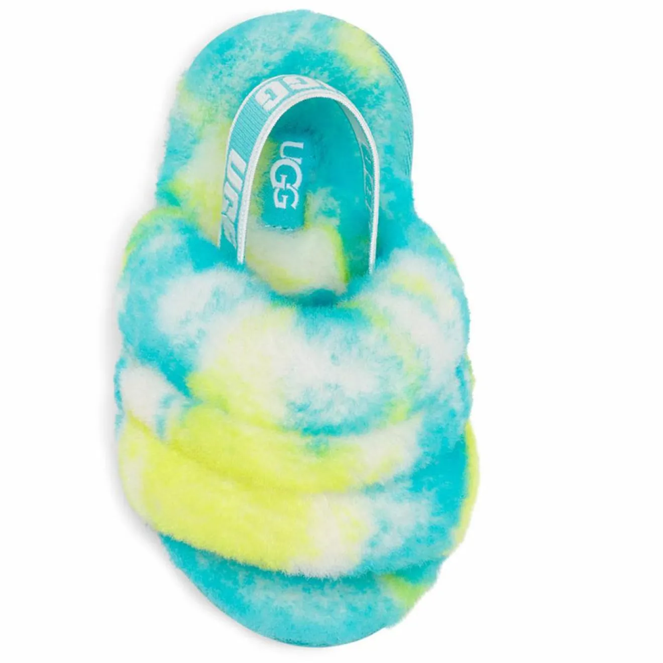 Enfant Ugg Sandales chaussons en Peau de Mouton Fluff Slide Marble bleu/jaune