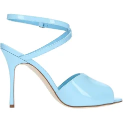 Clearance Manolo Blahnik Sandales en Cuir verni Hourani bleu clair - Talon 10.5 cm