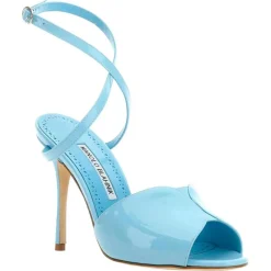 Clearance Manolo Blahnik Sandales en Cuir verni Hourani bleu clair - Talon 10.5 cm