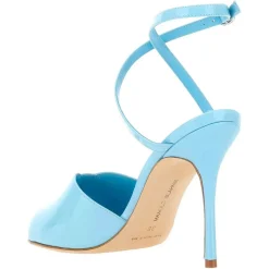Clearance Manolo Blahnik Sandales en Cuir verni Hourani bleu clair - Talon 10.5 cm