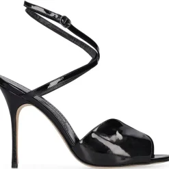 Clearance Manolo Blahnik Sandales en Cuir verni Hourani noires - Talon 10.5 cm