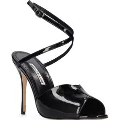 Clearance Manolo Blahnik Sandales en Cuir verni Hourani noires - Talon 10.5 cm