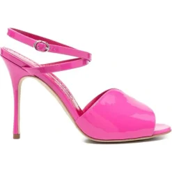 Femme Manolo Blahnik Sandales en Cuir verni Hourani roses - Talon 10.5 cm
