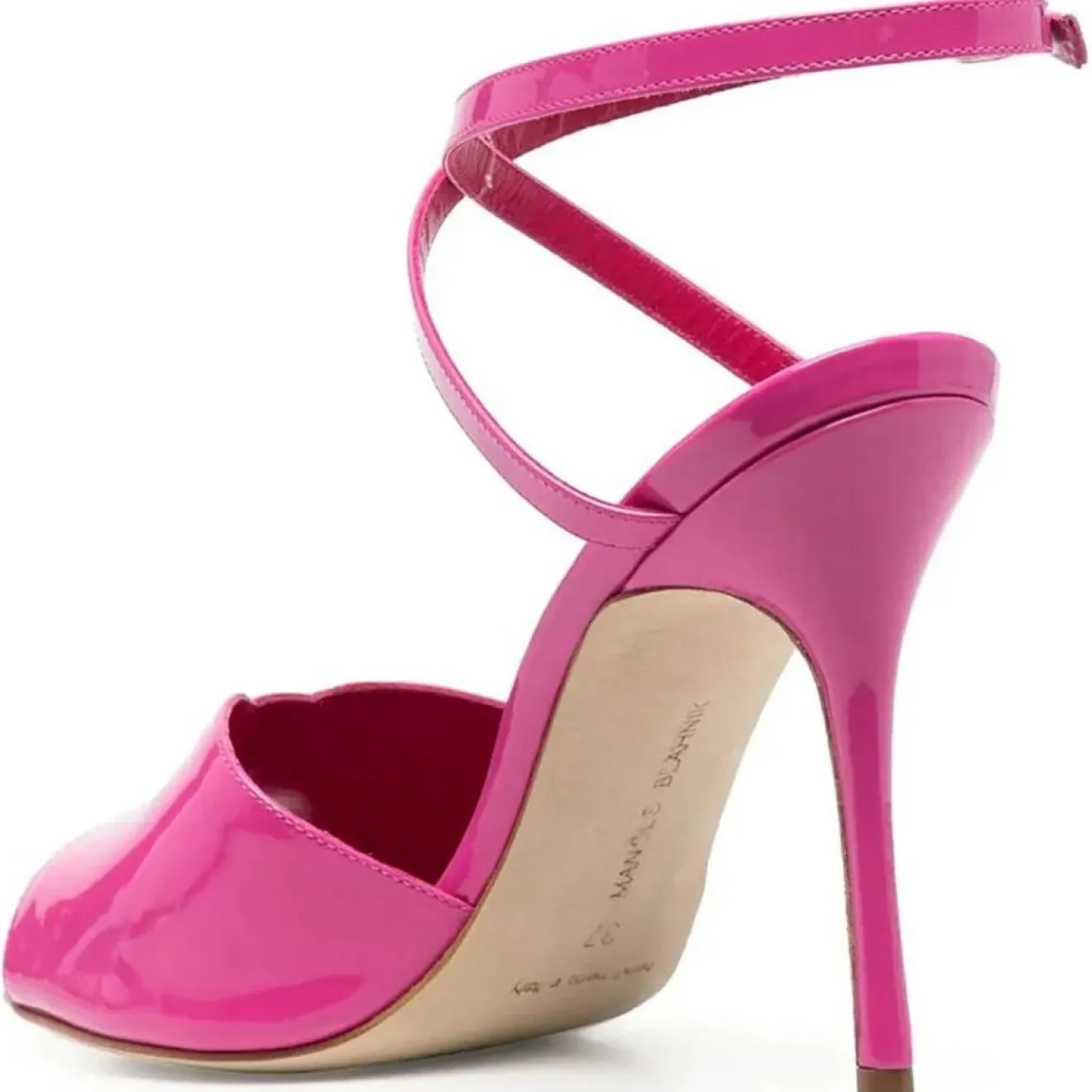 Femme Manolo Blahnik Sandales en Cuir verni Hourani roses - Talon 10.5 cm