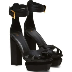 Femme Balmain Sandales en Soie Ava noires - Talon 14 cm