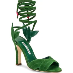 Clearance Manolo Blahnik Sandales en Velours de Cuir Ossie vertes - Talon 10.5 cm