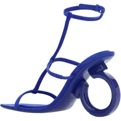 Femme Salvatore Ferragamo Sandales en Velours de Cuir Elina bleues - Talon 10.5 cm