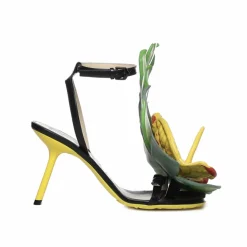 Sale Loewe Sandales Petal Monstera en cuir noires