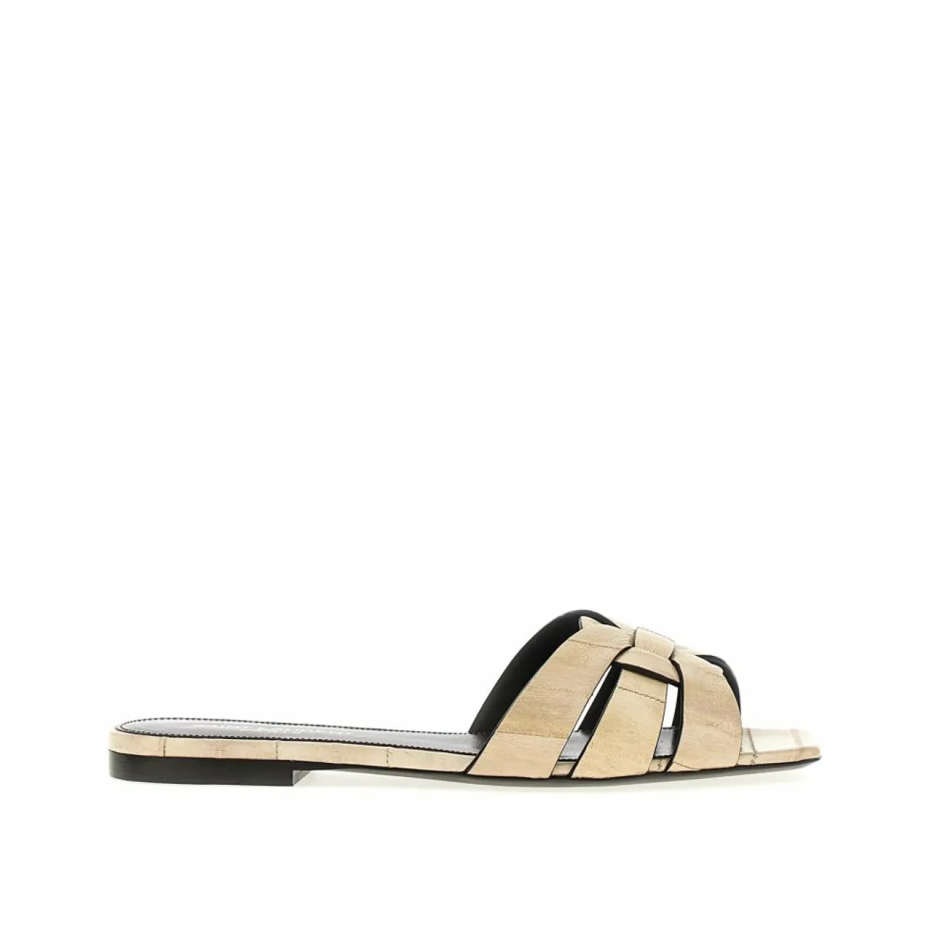 Femme Saint Laurent Sandales plates en cuir anguille Tribute beiges
