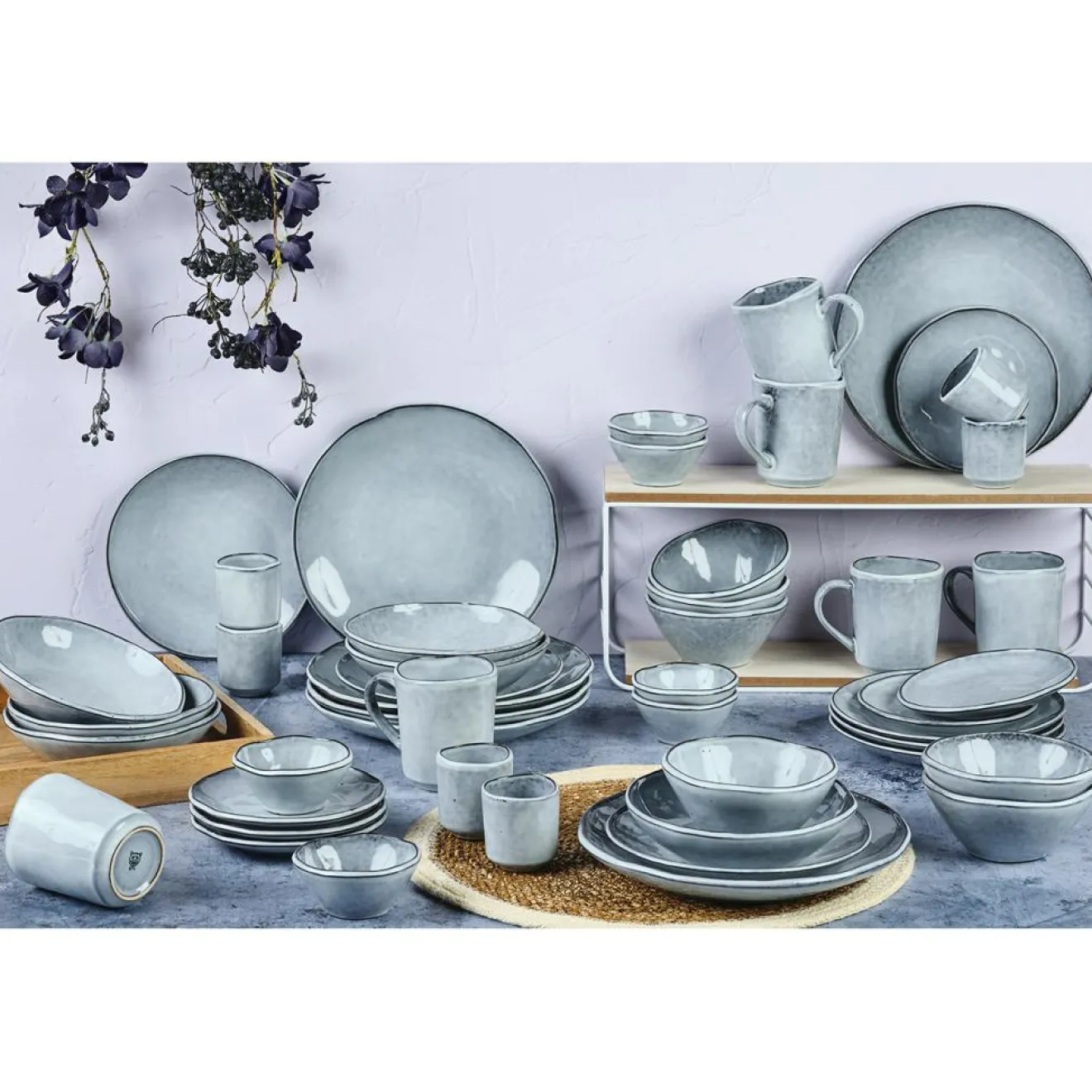 Clearance Bjorn Service Complet en Grès Cloud gris clair - 48 pièces