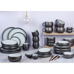 Bjorn Service Complet en Grès Gourmet blanc granité/noir onyx - 36 pièces