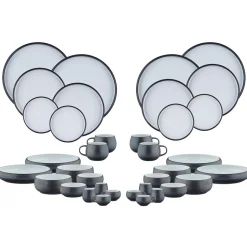 Bjorn Service Complet en Grès Gourmet blanc granité/noir onyx - 36 pièces