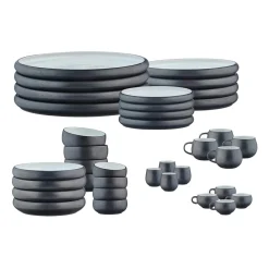 Bjorn Service Complet en Grès Gourmet blanc granité/noir onyx - 36 pièces