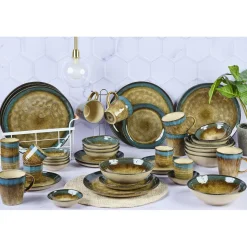 Bjorn Service Complet en Grès Island kaki/bleu - 42 pièces
