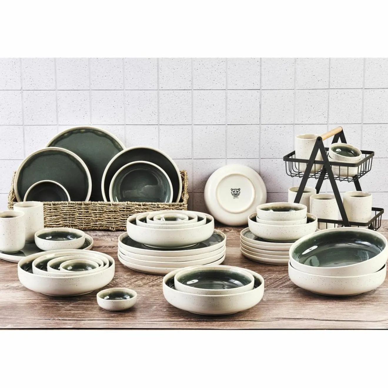 Bjorn Service Complet Oxygen gris/vert bouteille/beige - 42 pièces