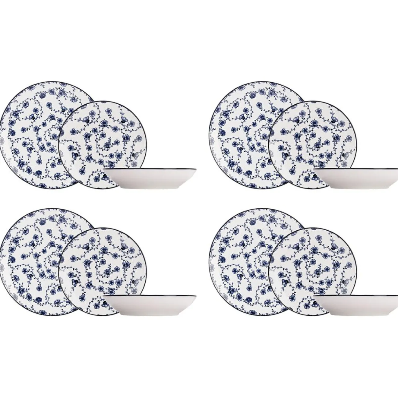 New Cosy & Trendy Service de table en Grès Flor Azul blanc/bleu - 12 pièces