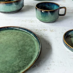 Cosy & Trendy Service de table en Grès Jade vert foncé - 12 pièces