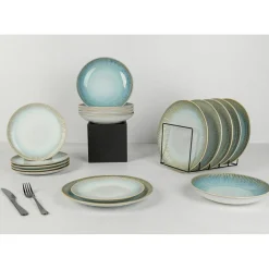 Sale Cosy & Trendy Service de table en Grès Listra bleu/beige - 18 pièces