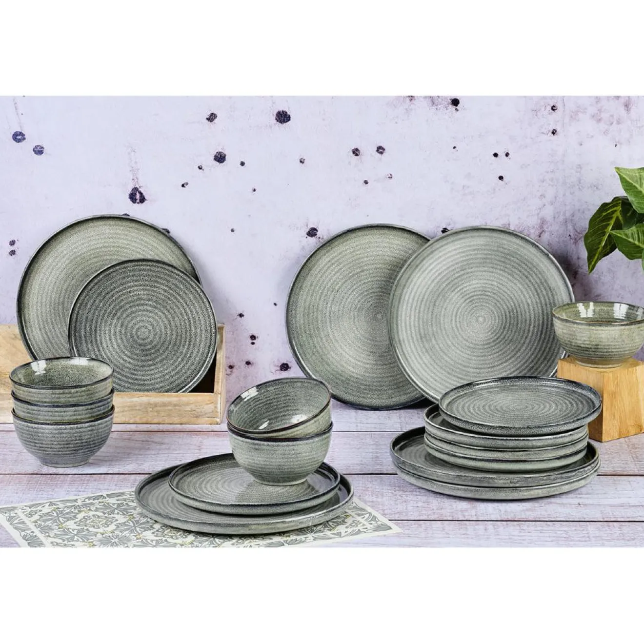 Sale Bjorn Service Les Essentiels en Grès Zen gris/bleu - 18 pièces