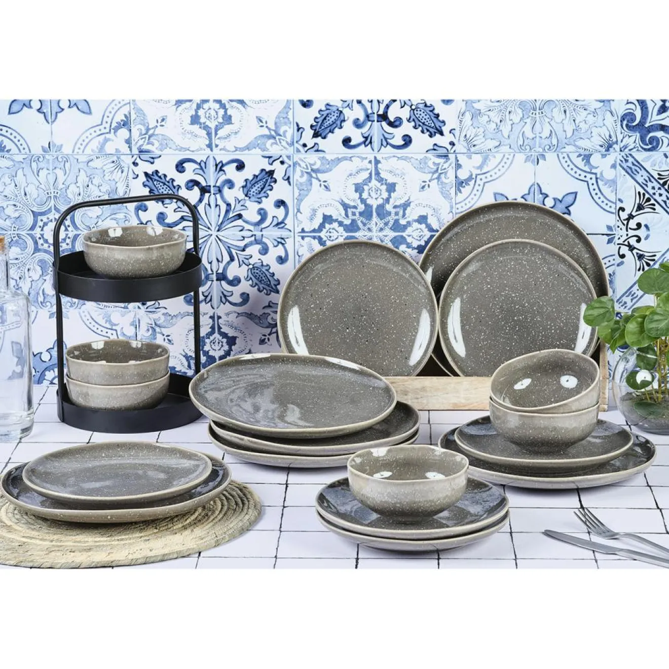 Discount Bjorn Service Les Essentiels en Grès Stellar gris/anthracite - 18 pièces