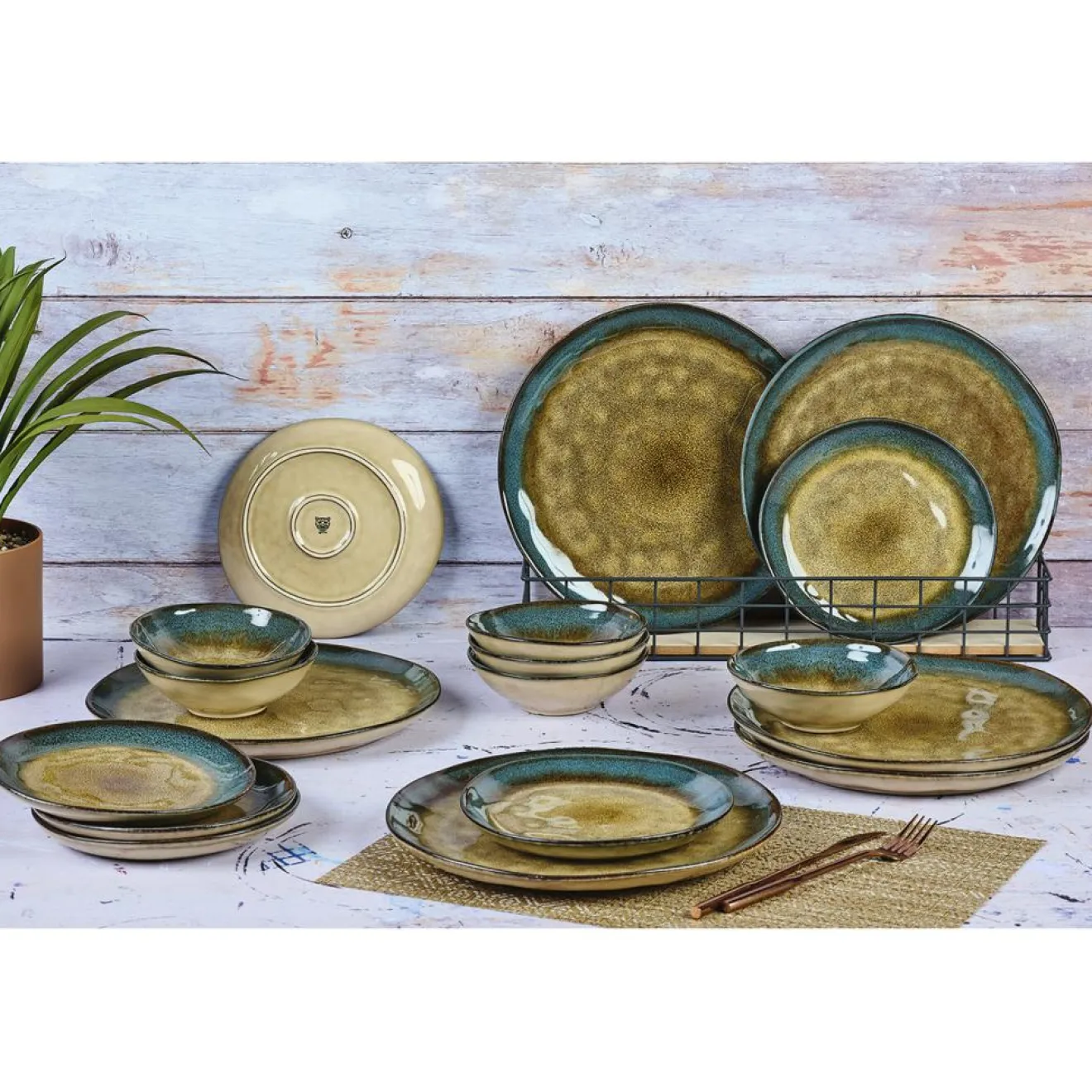 Outlet Bjorn Service Les Essentiels en Grès Island kaki/bleu - 18 pièces