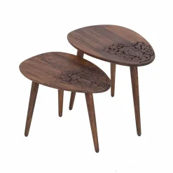 Online Bois & Chiffons Set 2 tables d'appoint plateau sculpté bois massif Acacia Adir Marron - 58x40x46 cm